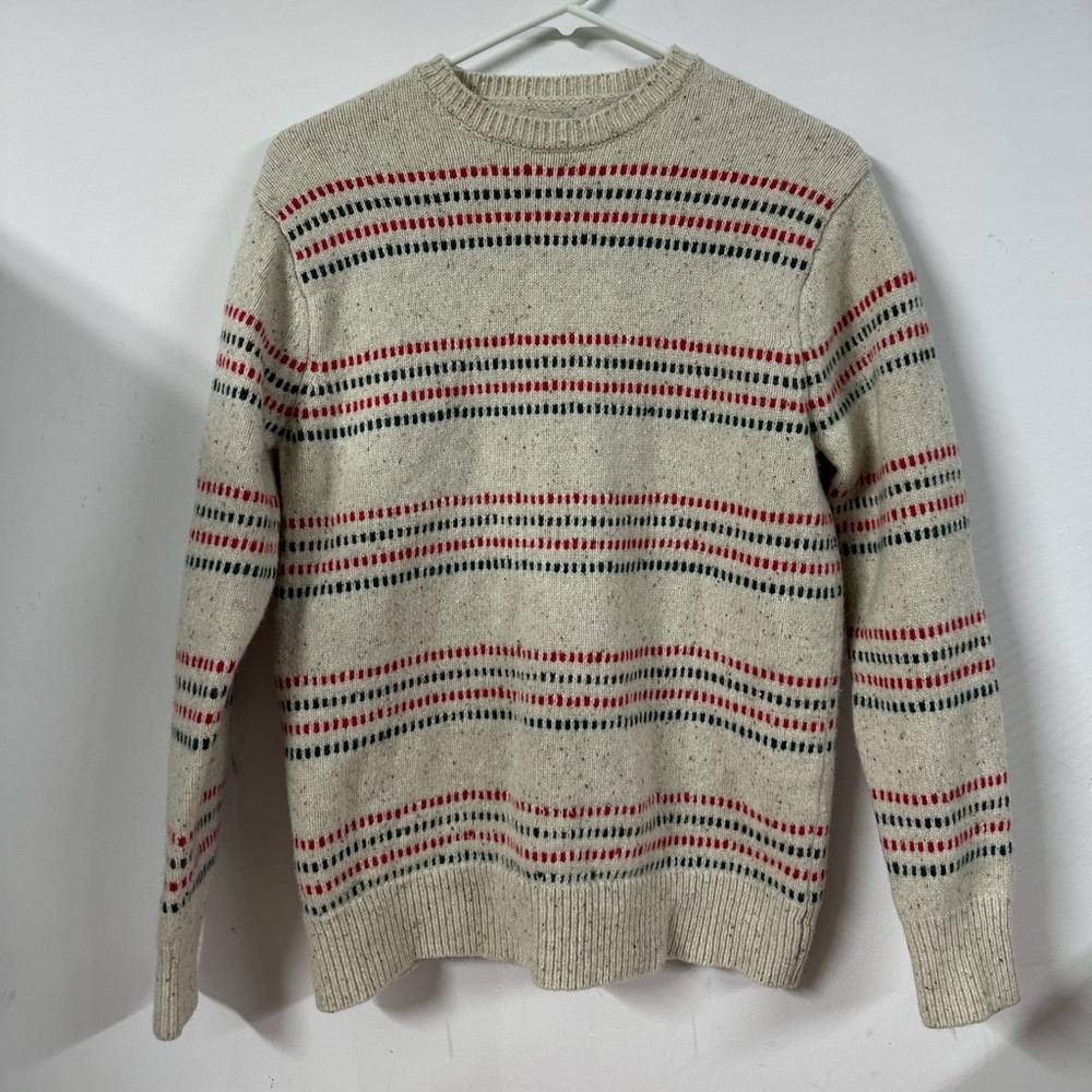 Adsum NYC Merino Wool Crewneck Sweater Cream Striped Size Small